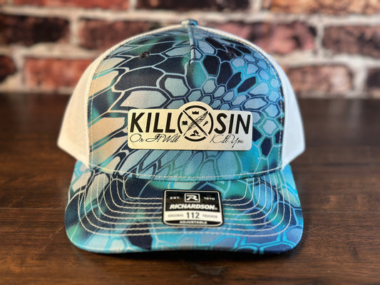 Kill Sin Kryptek Aqua Trucker Hat with White Patch