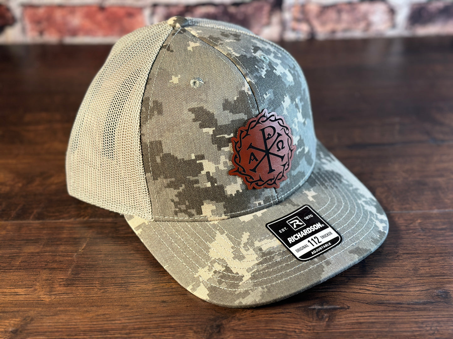 Chi Rho Digital Camo and Rawhide Richardson Trucker Hat