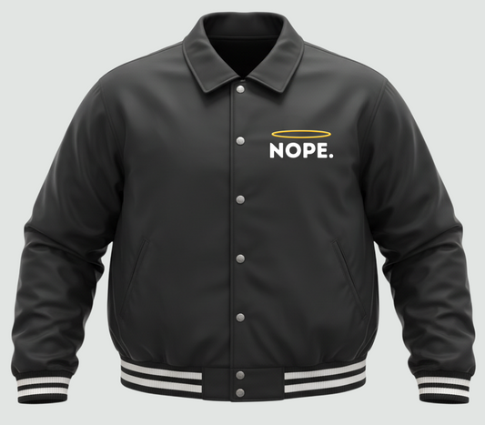 Holy Nope Official Nylon Embroidered Varsity Jacket