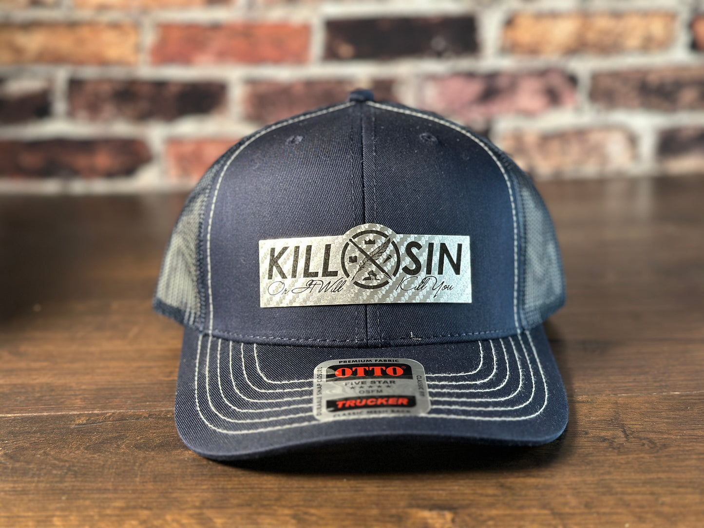 Kill Sin Navy Trucker Hat with Silver Carbon Fiber Patch
