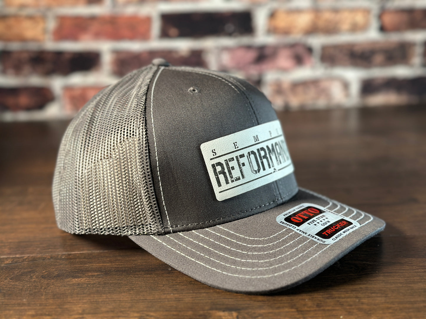 Semper Reformanda Gunmetal Gray Trucker with White Patch
