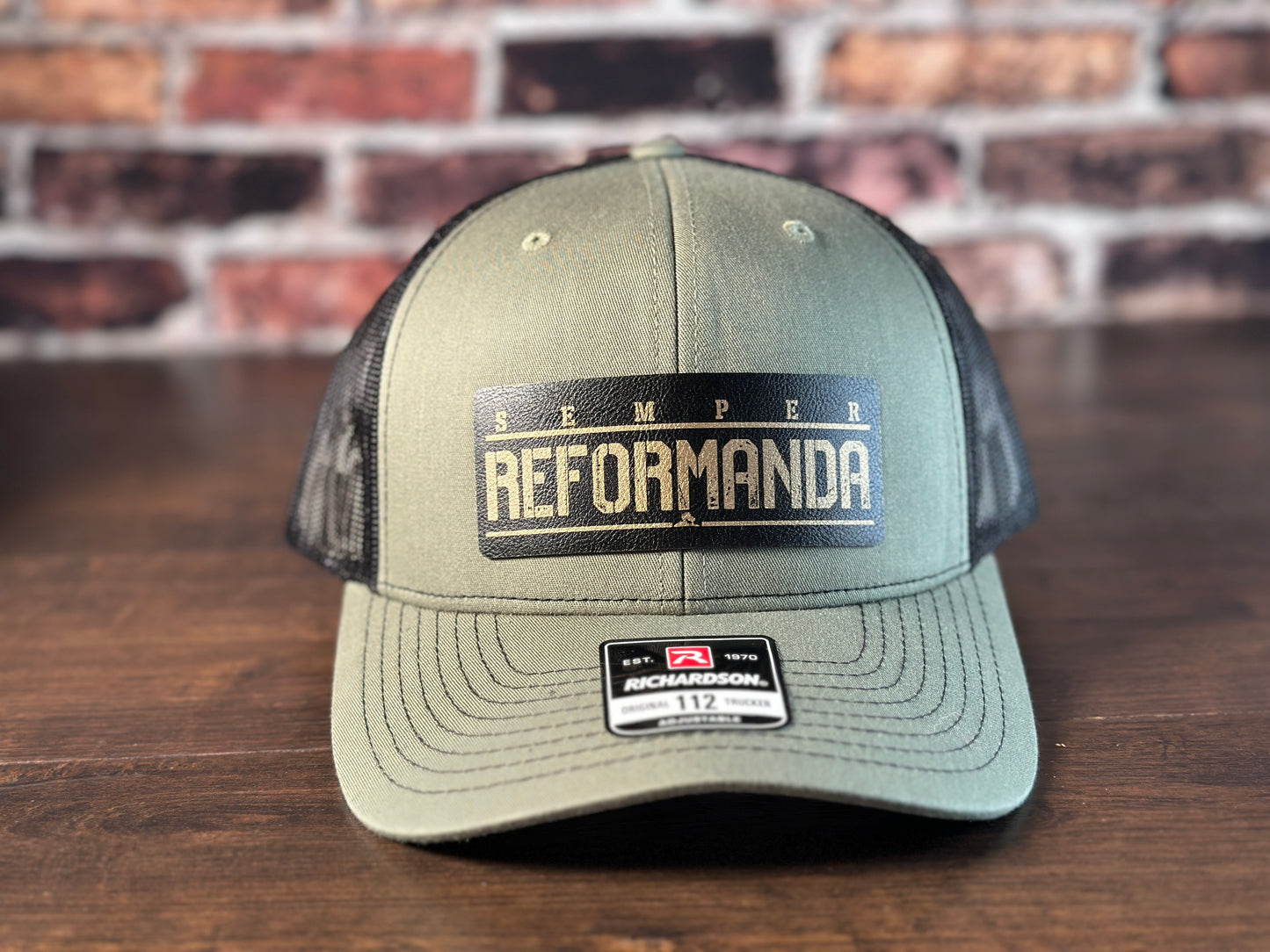 Semper Reformanda Loden and Black Trucker with Black to Gold Patch