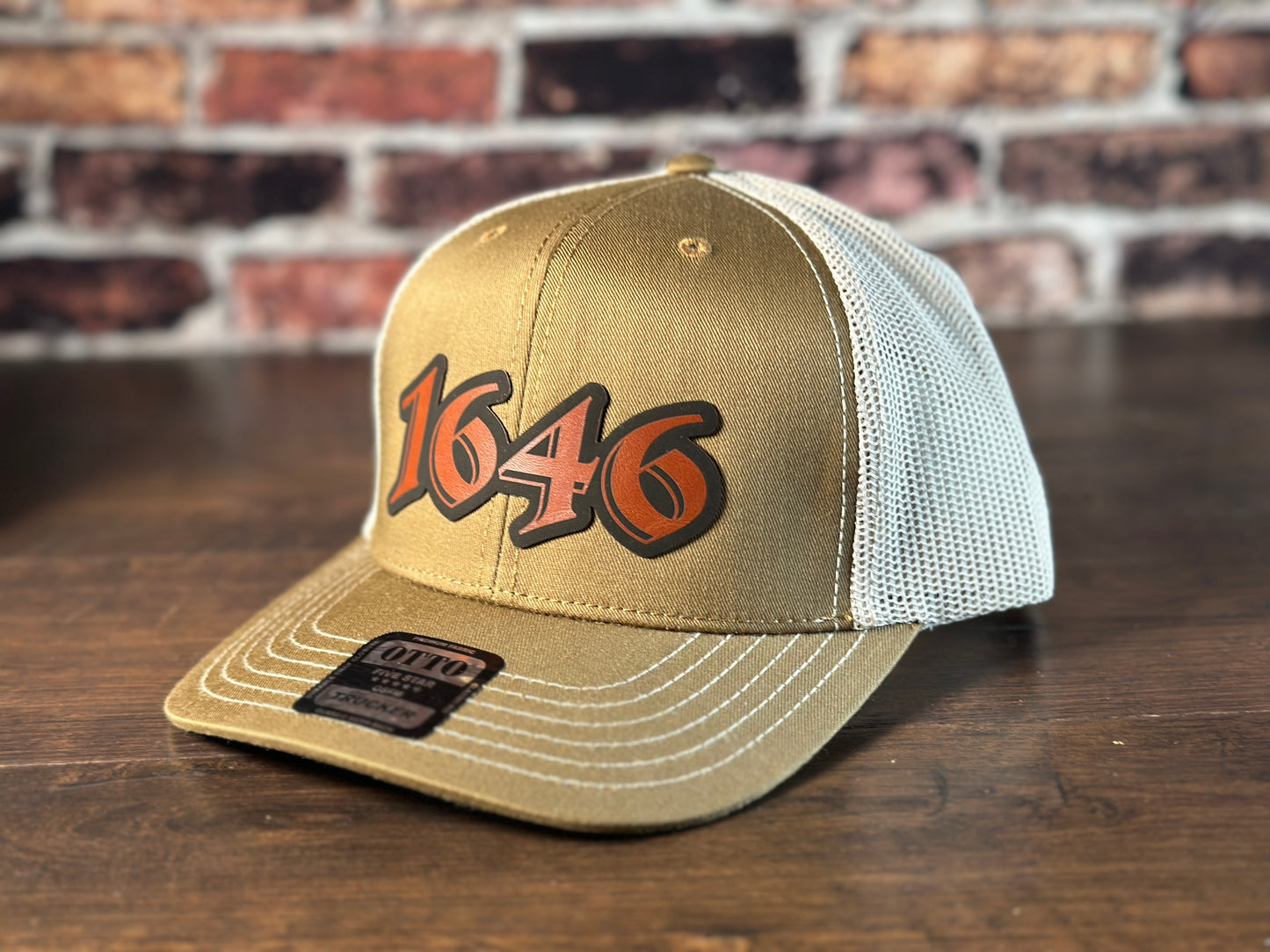 1646 Coyote Brown and White Trucker Hat with Brown Patch