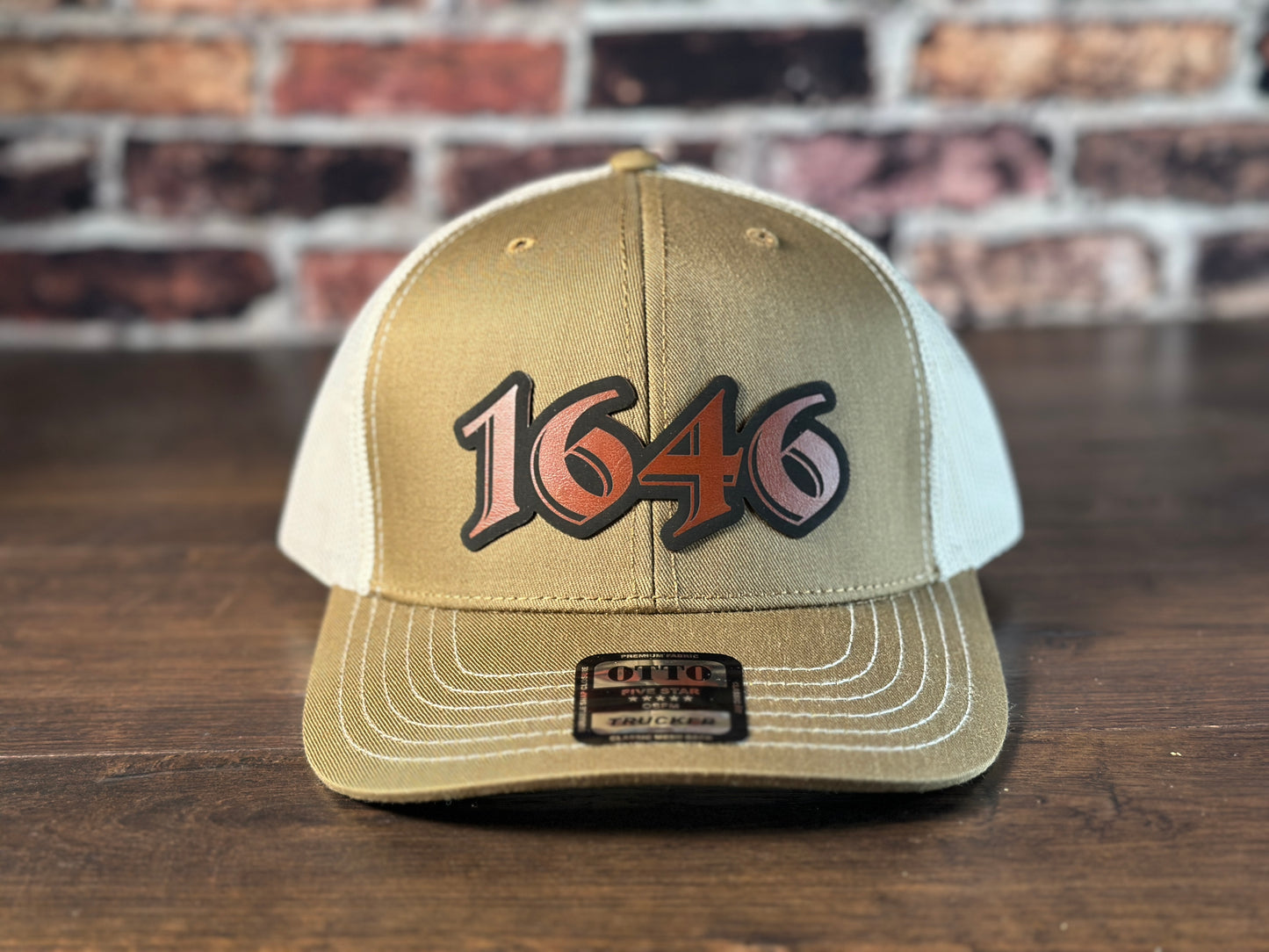 1646 Coyote Brown and White Trucker Hat with Brown Patch