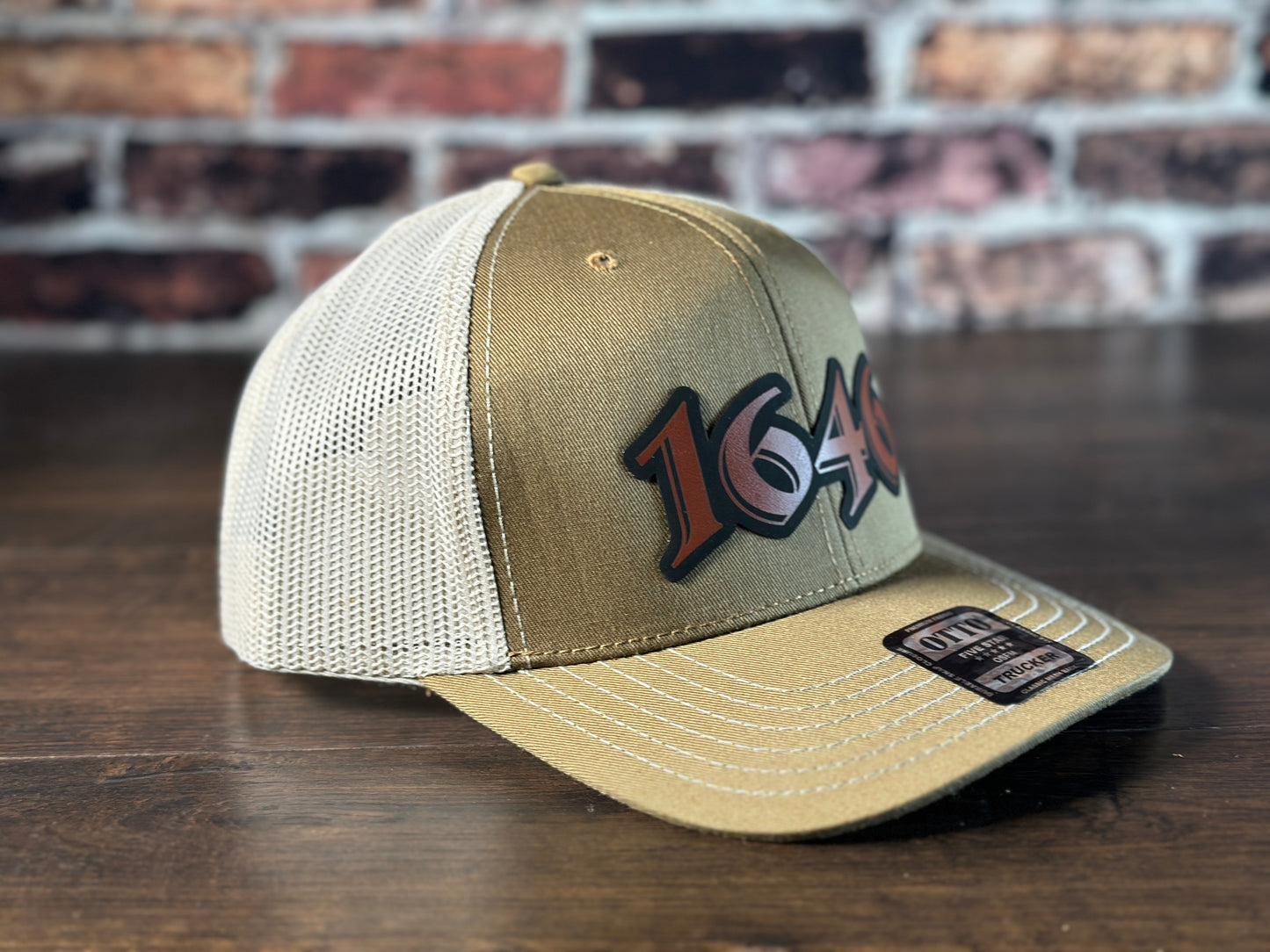 1646 Coyote Brown and White Trucker Hat with Brown Patch