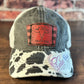 Ladies Psalm 50 Black Cow Print Ponytail  Cap Red Flannel Patch