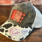 Ladies Psalm 50 Black Cow Print Ponytail  Cap Red Flannel Patch