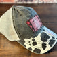 Ladies Psalm 50 Black Cow Print Ponytail  Cap Red Flannel Patch