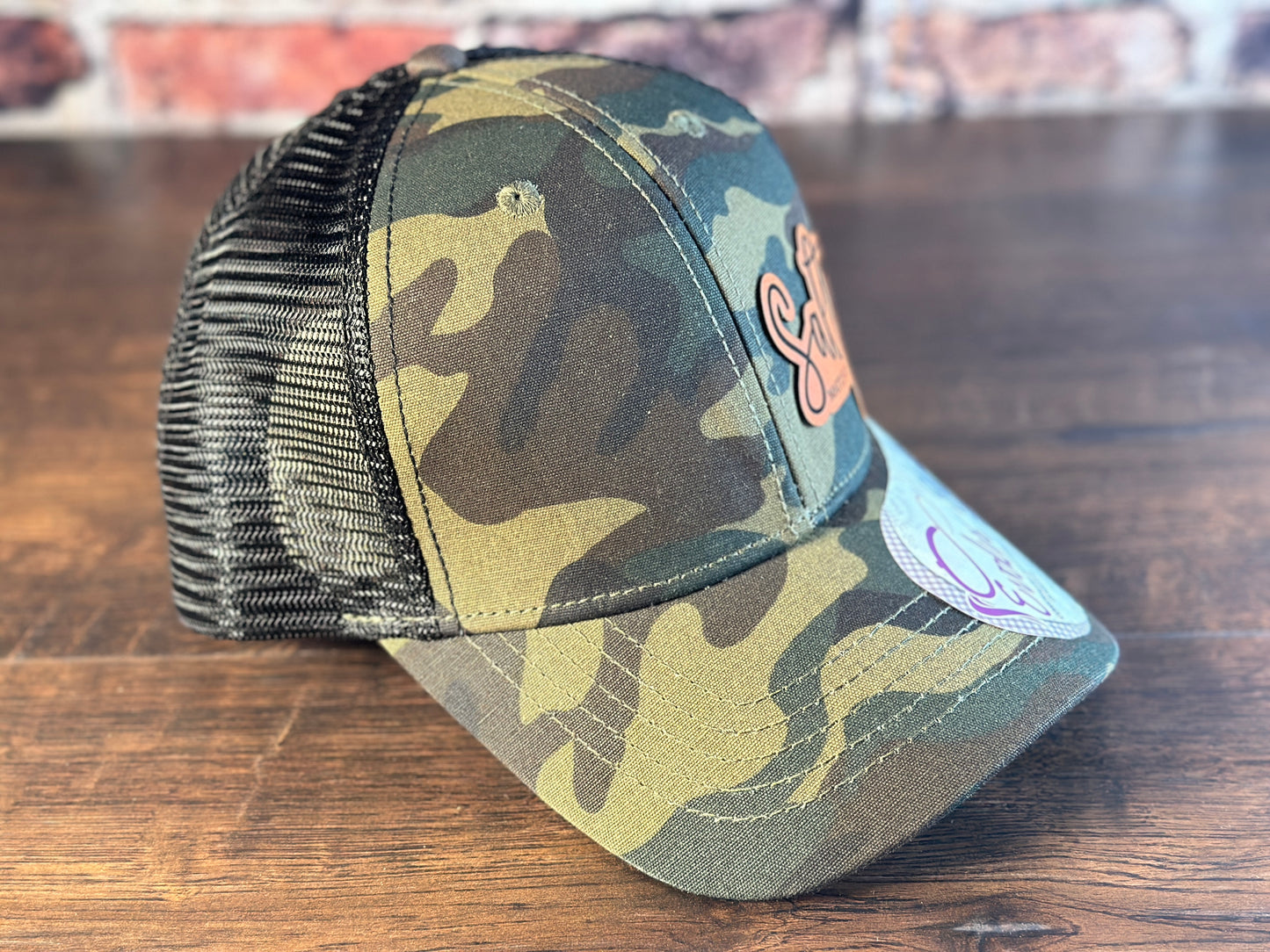 Ladies "Salty" Camo and Orange Ponytail Cap