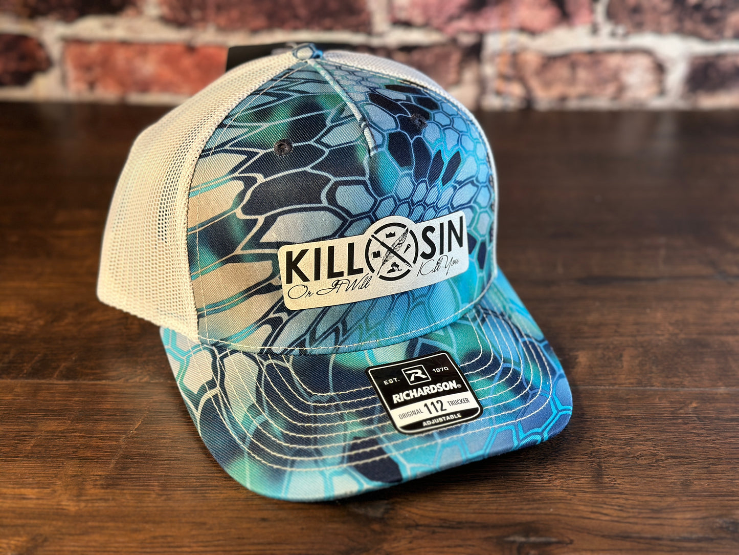 Kill Sin Kryptek Aqua Trucker Hat with White Patch