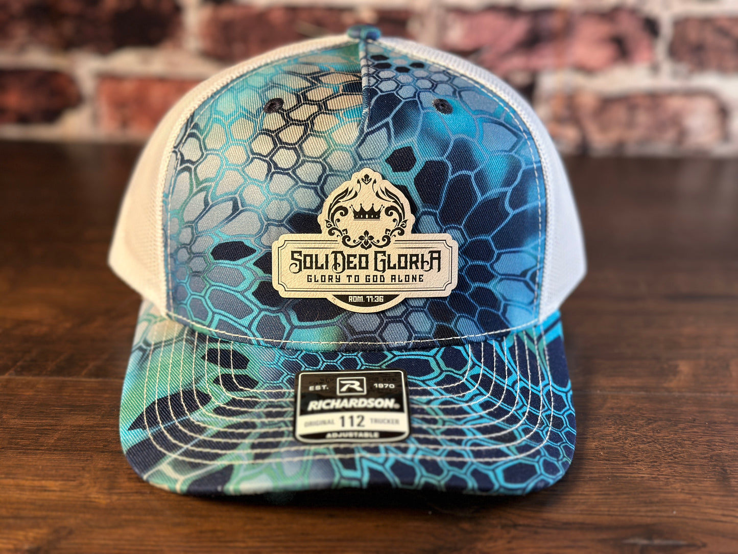 SDG Kryptek Aqua Trucker Hat with White Patch