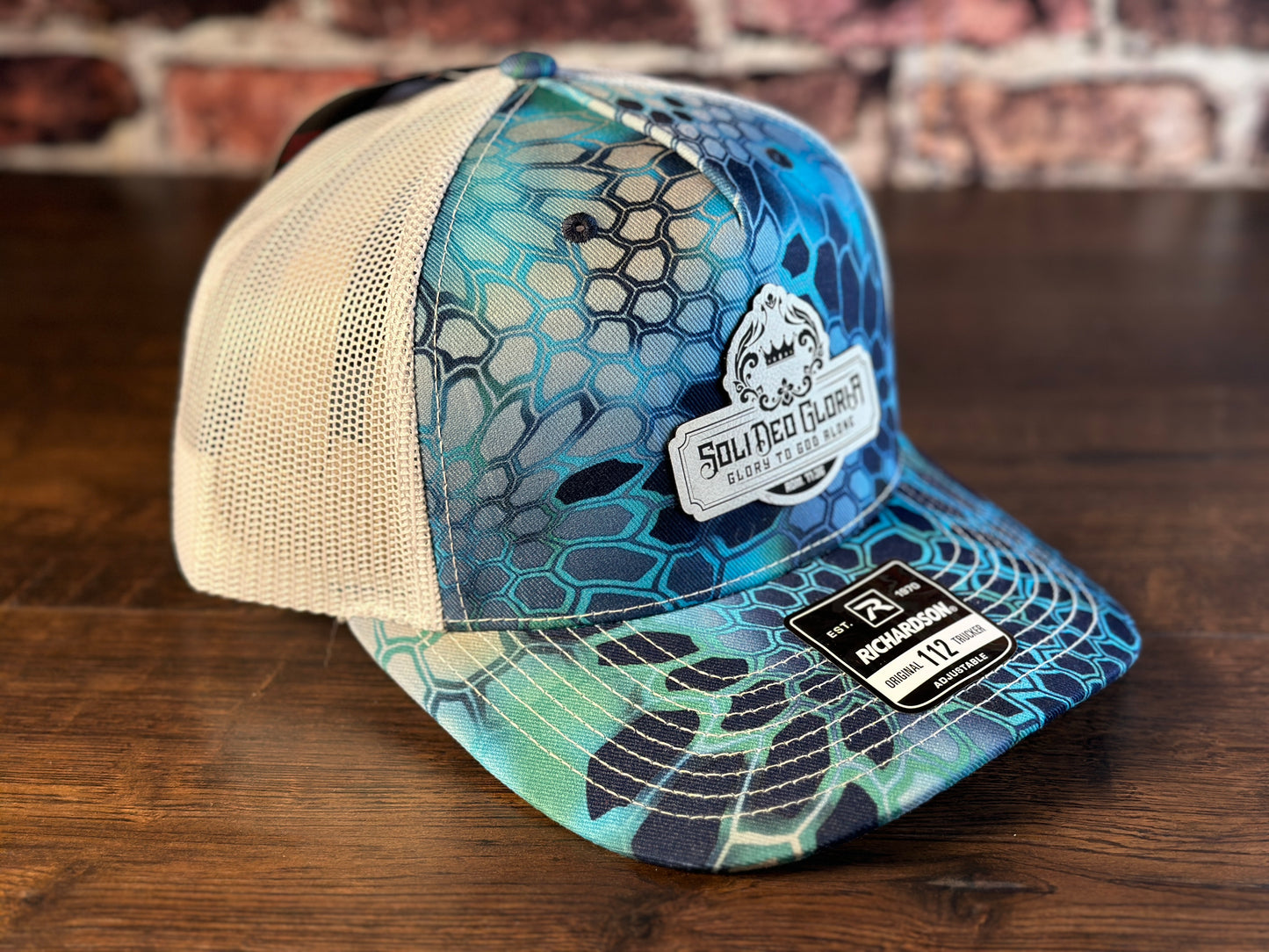 SDG Kryptek Aqua Trucker Hat with White Patch