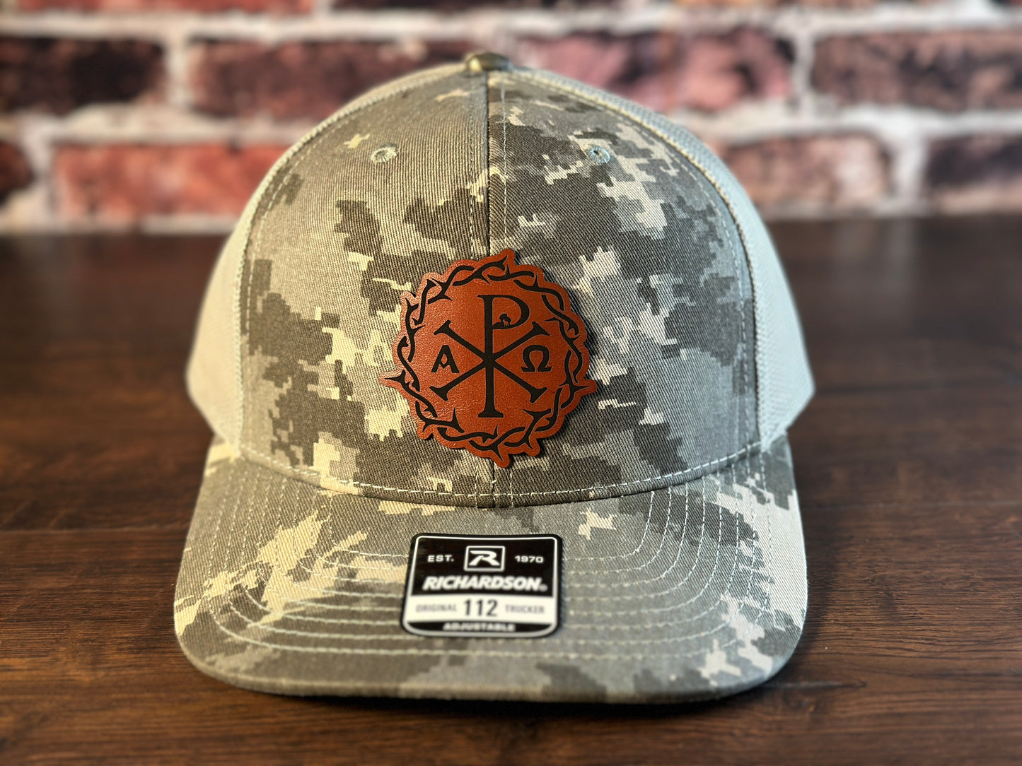 Chi Rho Digital Camo and Rawhide Richardson Trucker Hat