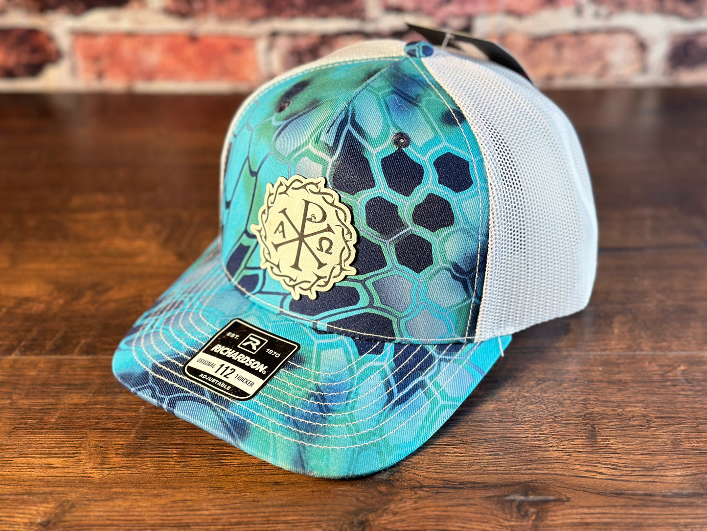 Chi Rho White and Kryptek Aqua Richardson Trucker Hat